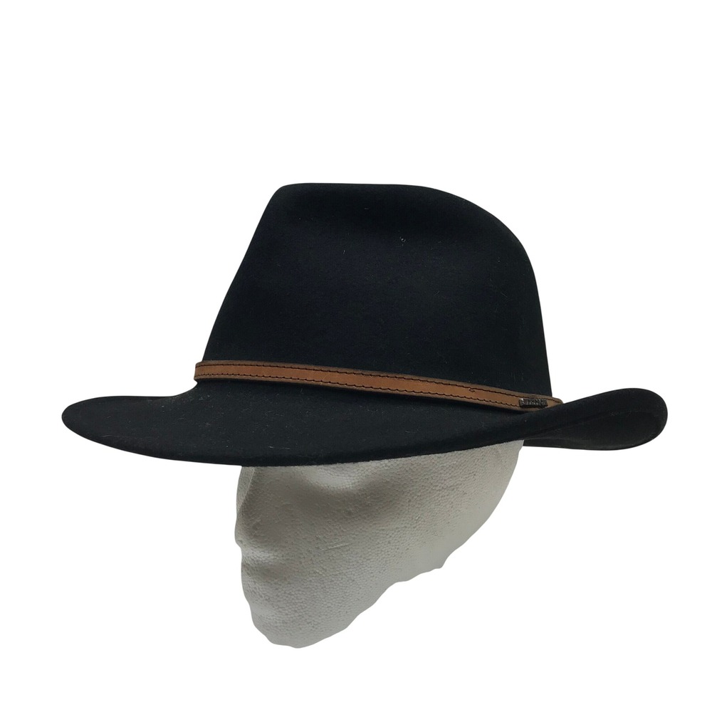 Stetson Mello Felt Black Wool Fedora Hat Crushable Water Repellent Leather Band